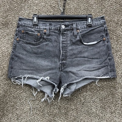 Levi's 501 Cutoff Denim Shorts Grey Wash Button Fly Distressed Women's W31