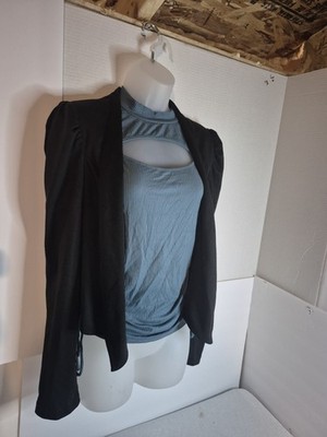 Womens Large Outfit Bundle Blue Open Chest Top + Black Blazer Deal 2 For 1 Price
