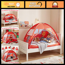 Twin Bed Tent Canopy for Kids - Red Fire Truck Play Tent, Foldable Pop Up, Twin