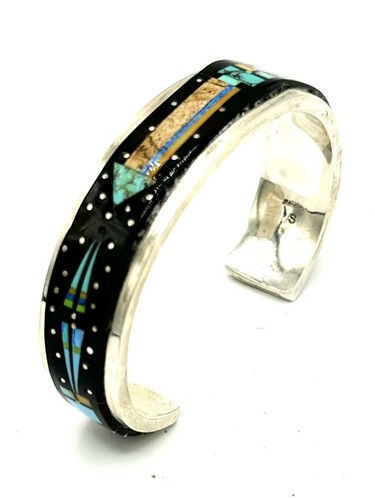 Navajo Native Handmade Bracelet Multistone Inlay Night Sky Yei By Gilbert Smith - Picture 12 of 21