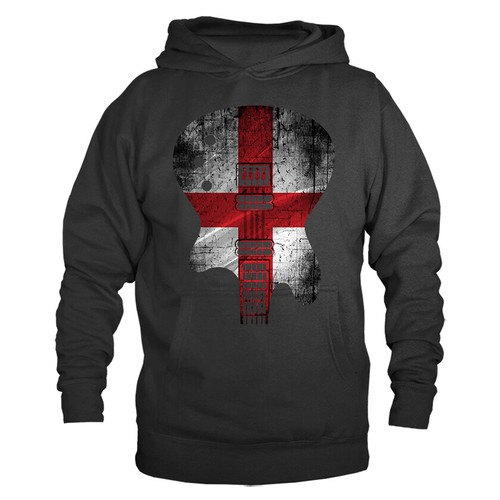 Felpa con cappuccio grafica Guitar Body Flag England Music Band - Foto 3 di 10