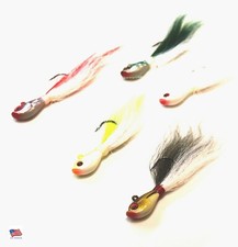 ASSORTED  5 NEW 1 OZ. BUCKTAIL JIGS SURF FISHING STRIPED BASS FLUKE FLOUNDER