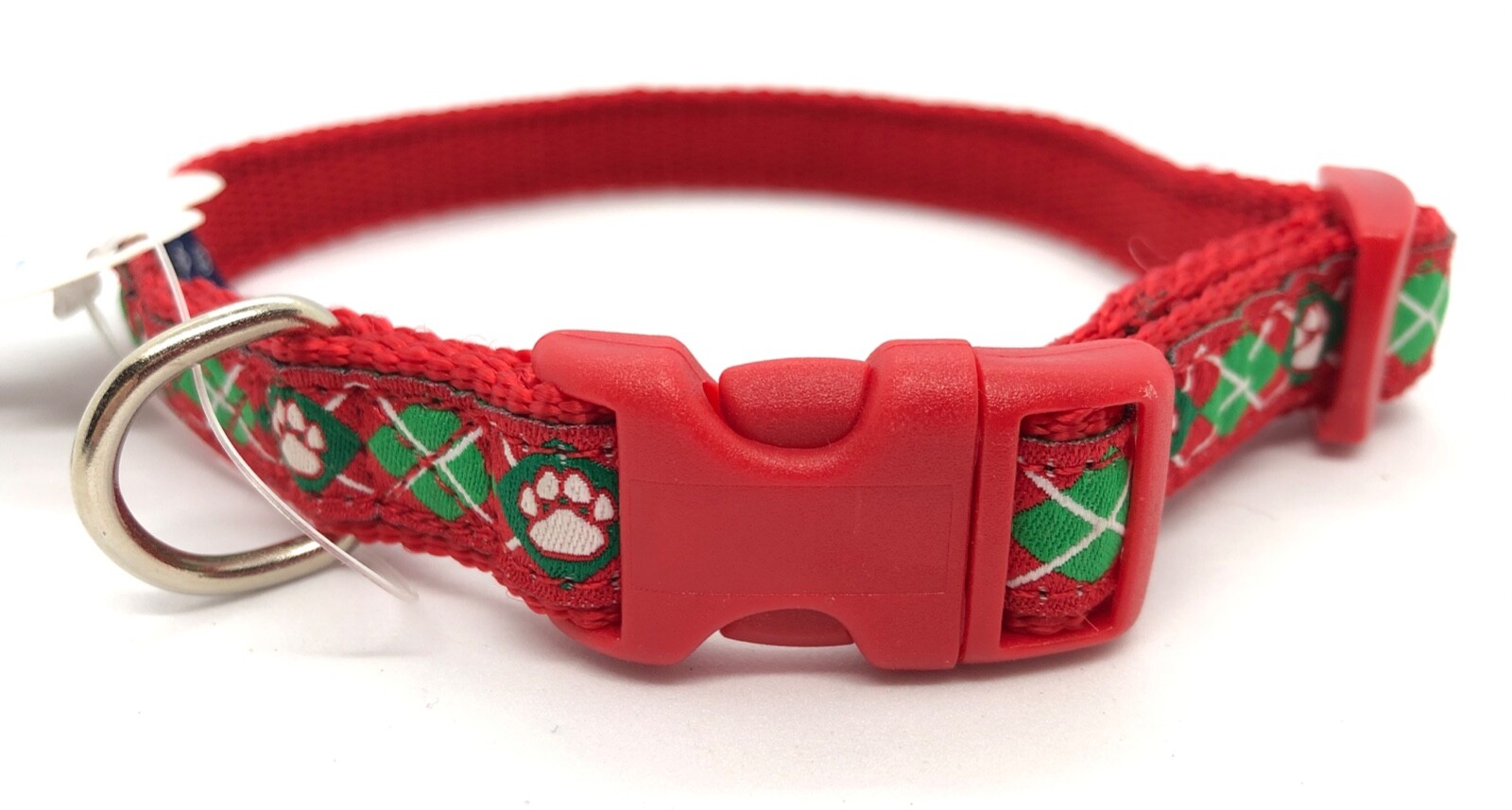 Red Argyle Dog Collar, Small, Douglas Paquette, Adjustable, NEW, FREE