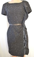 VALENTINO Black and White Tweed Short Sleeves Side Ruffled Dress Size 44