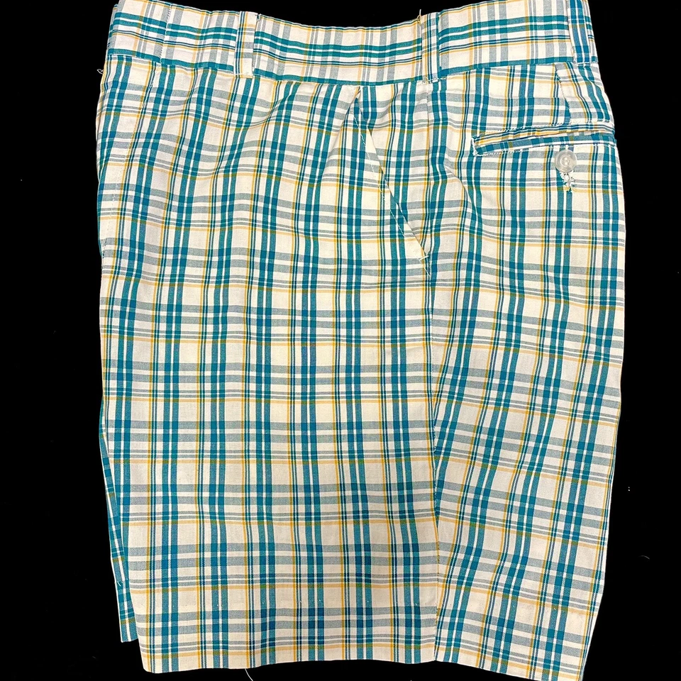 Vtg 60's PLAID Green Yellow Check Men's Walking MOD Casual GOLF Shorts 36 - Image 2 of 4