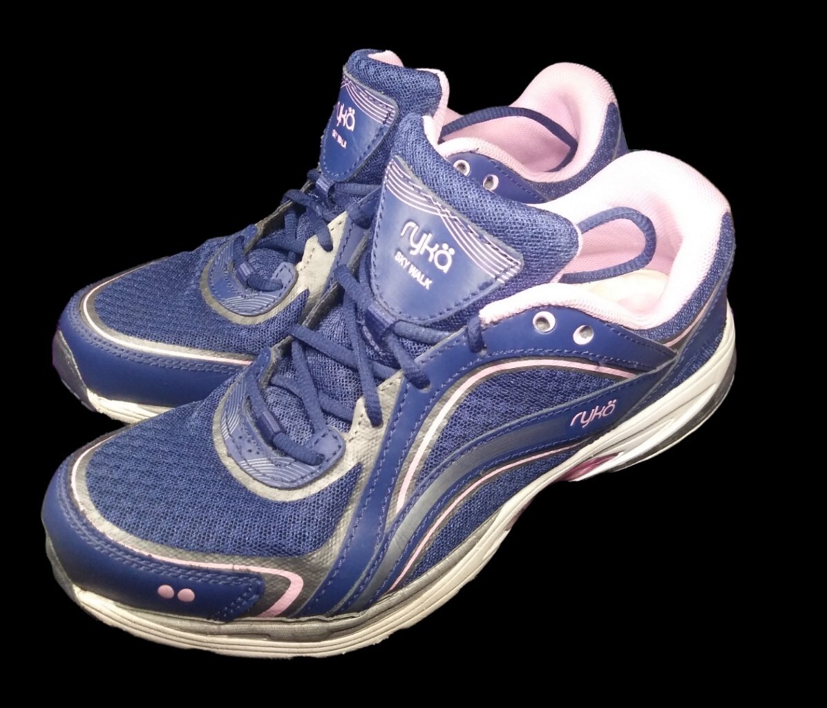 Ryka Women's Sky Walk Low Top Lace Up Running Sneaker Size 8,  Navy/Lavendar/Gray