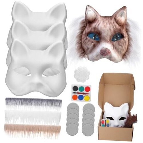 Seenelling Therian Mask Kit DIY – Blanko Katzenmaske Mit Filz, Kunstpelz & Mesh-Augen, Bastelset Für Cosplay & Kostüme