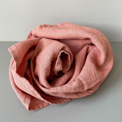 Feines Waffelpique Badetuch Saunatuch Leinen "Stonewashed" 100x160, Peach Nougat - Bild 4 von 5