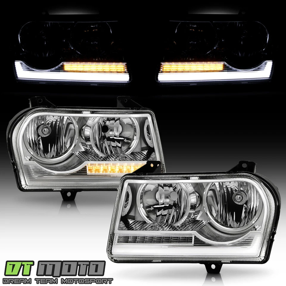 Faros halógenos LED cromados para Chrysler 300 2005-2010 con faros de señal Foto 2 de 4
