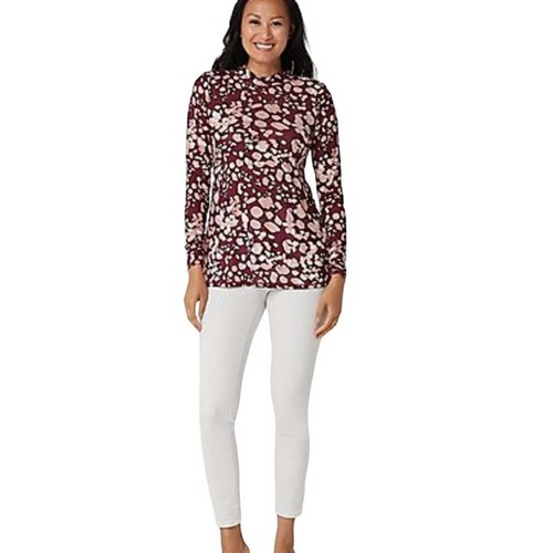 LOGO Layers by Lori Goldstein Printed Sheer Mesh Mock Neck Top XXS (404) - Picture 4 of 6