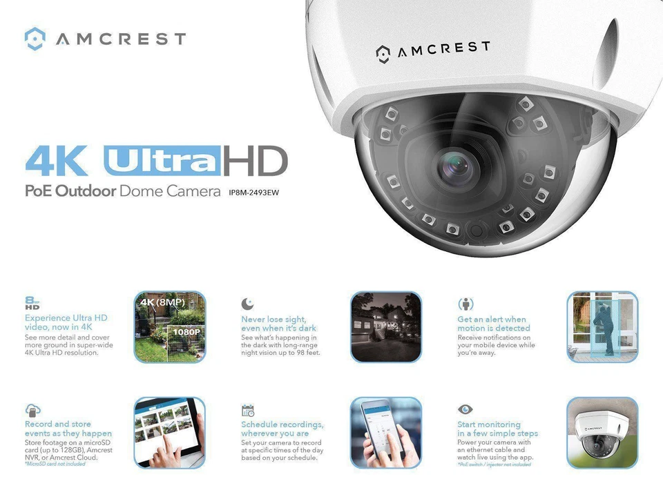 Amcrest 4K IP PoE Camera UltraHD 8MP Dome Security Camera 3PACK-IP8M-2493EW - Image 4 of 4