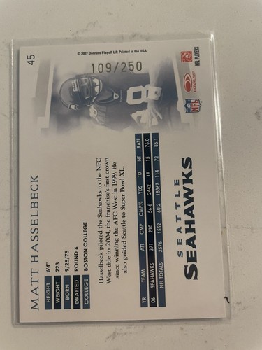 2007 Donruss Threads Silver #83 Matt Hasselbeck #d /250 Seahawks Parallel SP - Picture 2 of 2