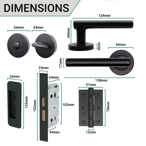 Black Internal Door Handle Sets T-Bar - Bathroom Lock, Latch & Lock Packs - Picture 46 of 57