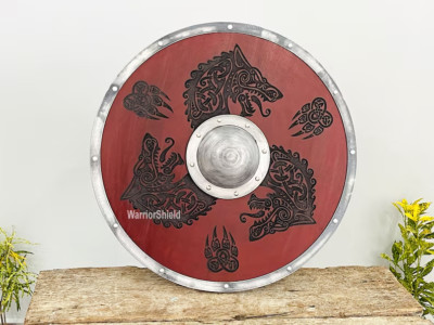 Mittelalterliches handgefertigtes Schild - Wolf Design Battleworn Shield