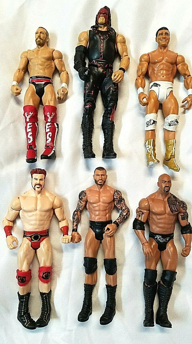 LOT OF 6 MATTEL 2011 WWE WRESTLER ACTION FIGURES ROCK, KANE