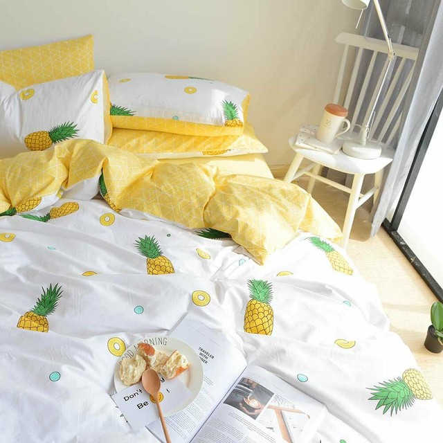 VM VOUGEMARKET Pineapple Bedding Duvet Cover Set Queen-100% Cotton,3 Pieces Crea  eBay
