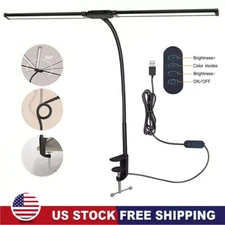LED Desk Lamp with Clamp Double Head Desk Lamp with 360° Adjustable Gooseneck