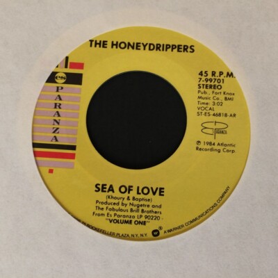 The Honeydrippers,1984, Esparanza Records,45rpm ''Sea of Love/I Get a Thrill'' VG+