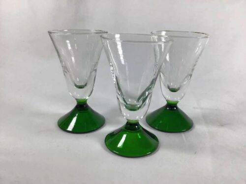 Set of 3 Antique Small Wine Glass Green Stemmed Wine Glasses Drinkware 3 1/8" - Picture 1 of 12