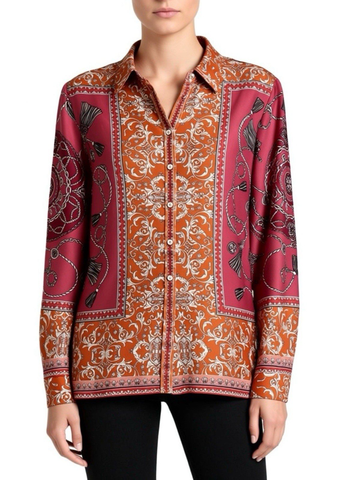 Umgee Women's Top Blouse Floral Pink/Orange Size M Old Money Preppy
