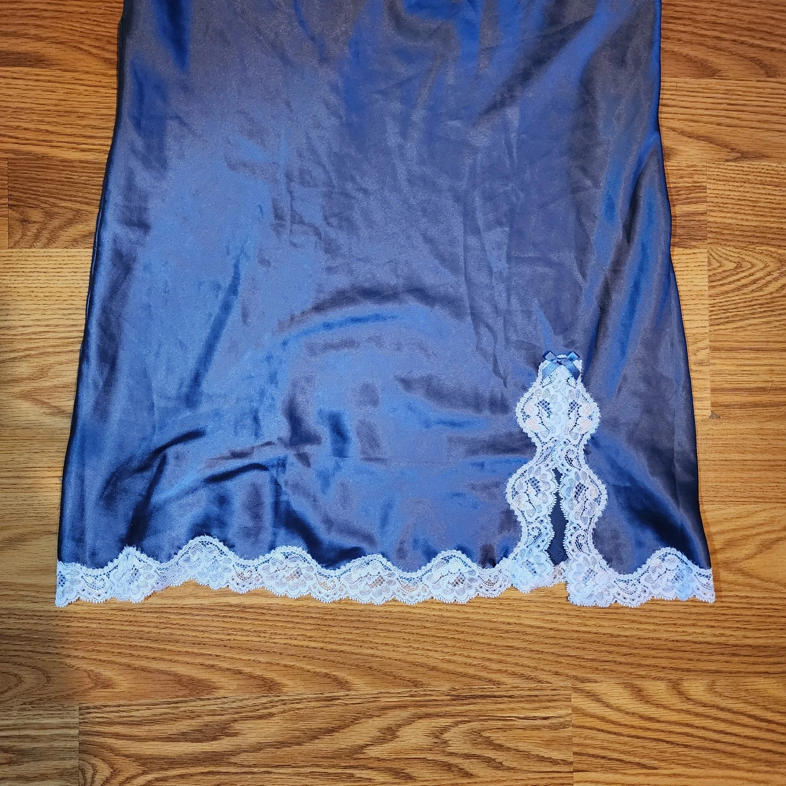 UNDERCOVER Abito Victoria's Secret lucido raso pizzo orlo blu slip grande camicia babydoll