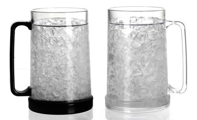 Double Wall Gel Frosty Freezer Ice Mugs Clear 16oz Set of 2 (Black and White)