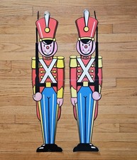 Pair Vintage 1986 Beistle Toy Soldier Christmas Cardboard Cutout Decor 35.5"