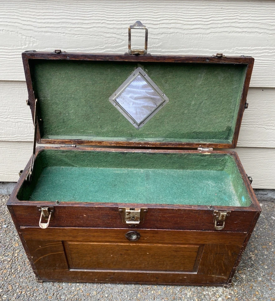 Vintage Union 7 Drawer Oak Wood Machinist Tool Box Chest *No key Marked 855 - Image 4 of 4