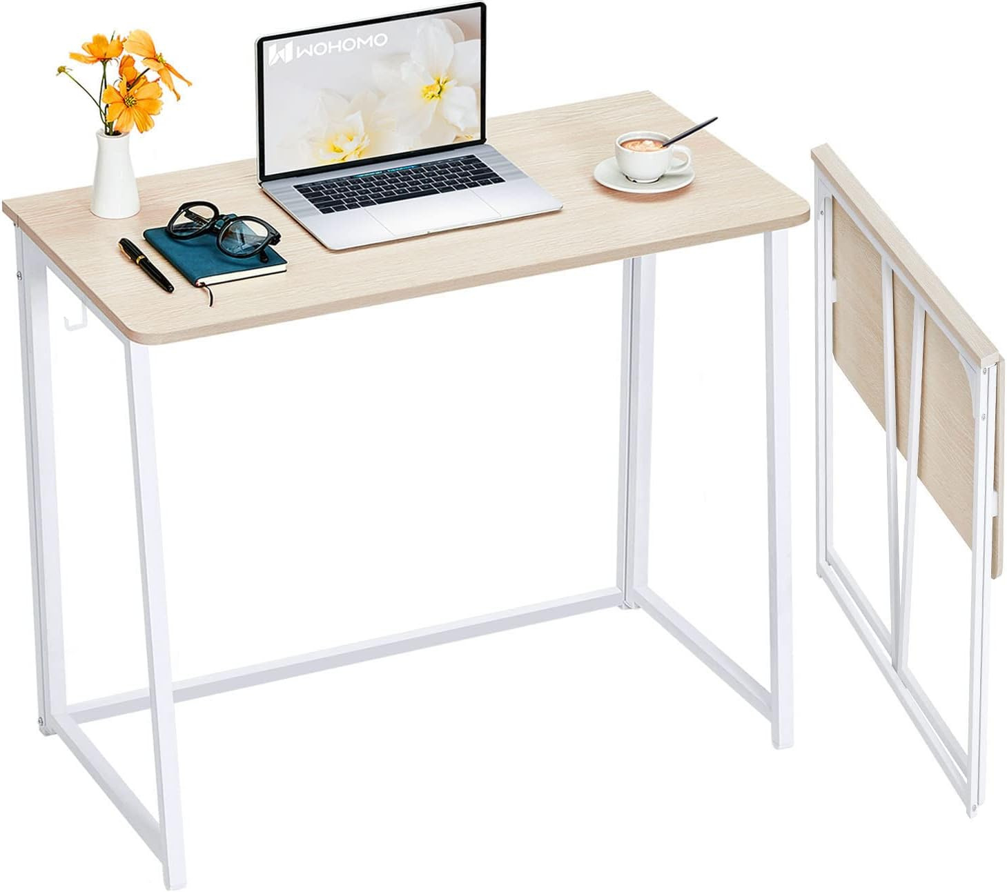 Petit bureau pliant chêne clair 80x45 cm Modèle Épuré pour petit espace