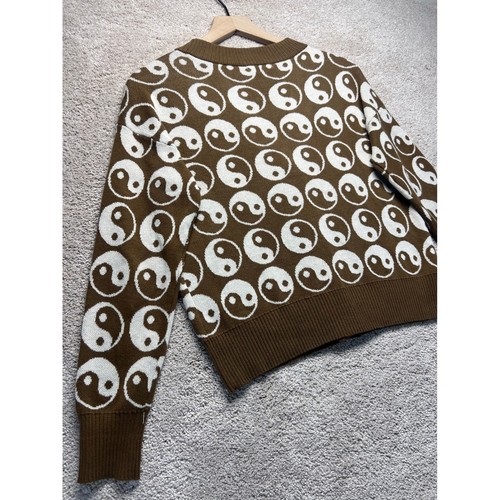 Cárdigan Nikka K Marrón Yin Yang Suéter Tejido Botón Delantero Manga Larga Boho M - Imagen 12 de 12