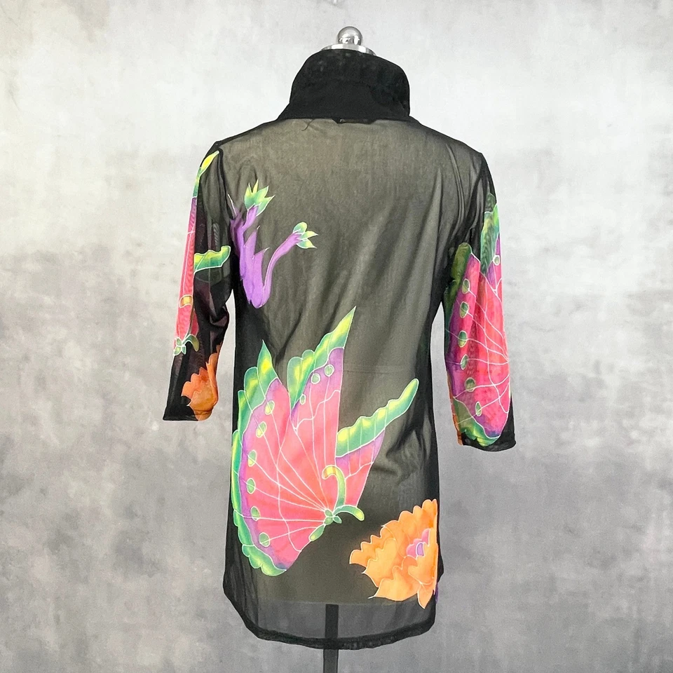 Valentina Mujer Chaqueta M Malla Cremallera Floral Mariposa Artística Festival Transparente Y2K Foto 4 de 4