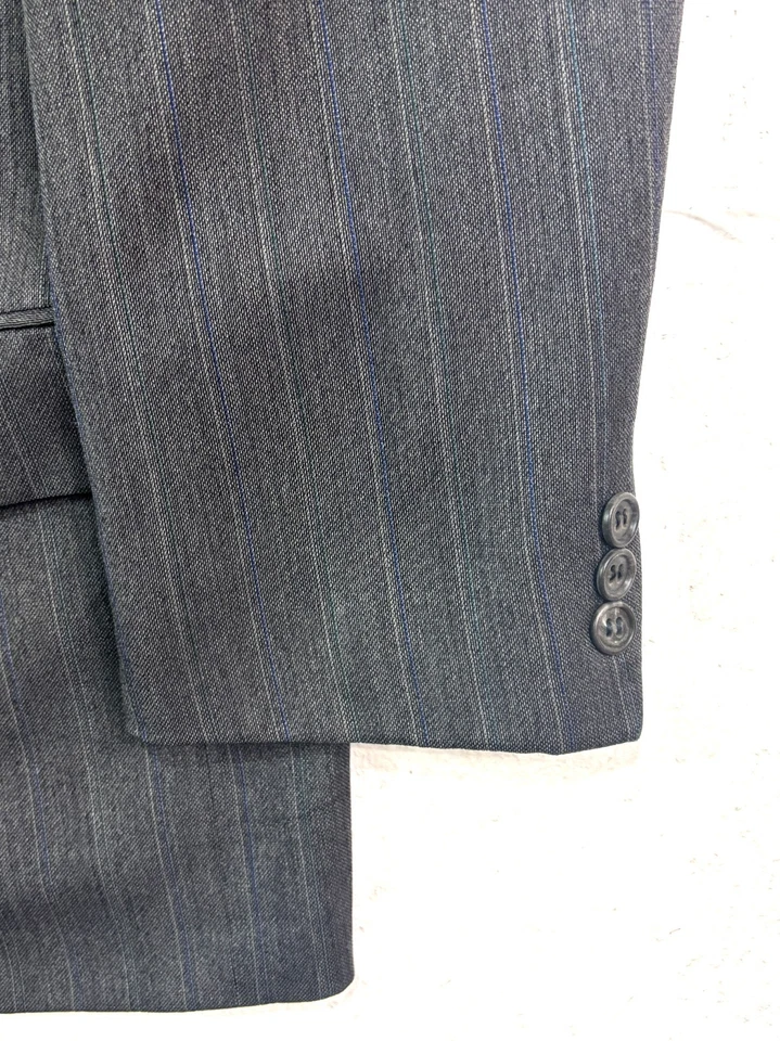vtg 90s Hugo Boss 40S 33x30 2pc Pant Suit Gray Blue Stripe Boxy Pleated Relaxed - Image 3 of 4