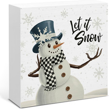 Winter Decor, Snowman Let It Snow Wood Box Sign, Farmhouse Christmas Home Office