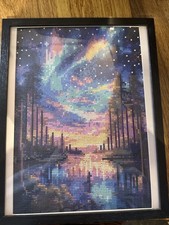 Handmade Framed Mosaic Wall Hanging – Sunset Landscape Scene – Ready to Display