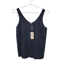 New EKOUAER S Black Satin V-Neck Sleeveless Tank Top Women