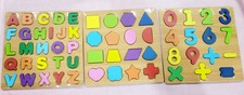 Wooden Alphabet  Numbers Shapes Puzzle Set Educational Board for Toddlers Kids