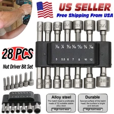28PC POWER Nut Driver Drill Bit Set Socket Bit Adapter metric & SAE Socket for W