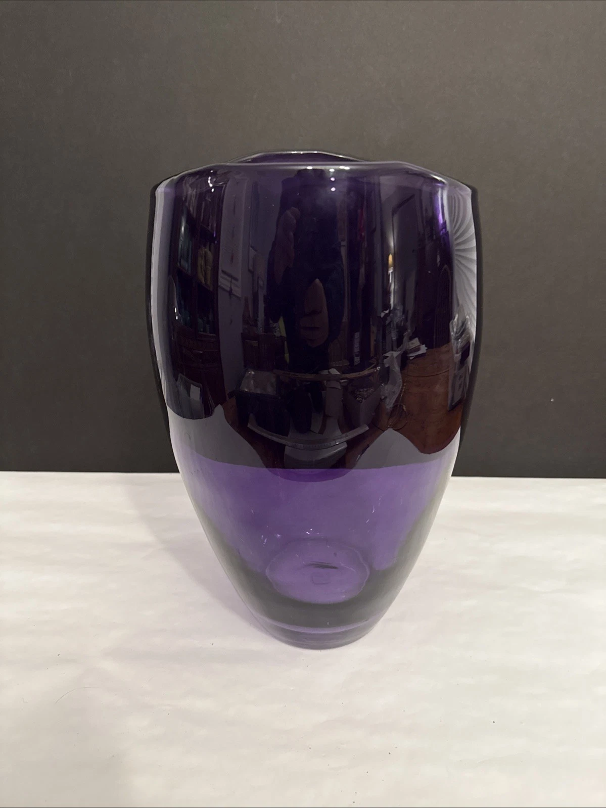 PartyLite Party Lite Polish Art Glass Large Purple Amethyst 12" Hurricane Vase