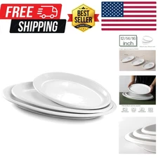 Large Serving Platter, 16"/14"/12" Oval Platters Oven Safe, White Serving Pla...
