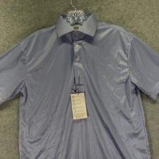 Collars & Co Dress Collar Polo Shirt Mens Small Blue Striped Performance Stretch