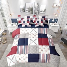 Baseball Comforter Set with Sheets Size Sports Game Bed in a Twin White Navy