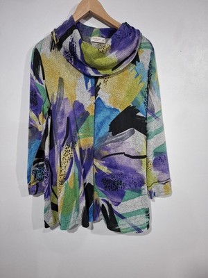 Jess & Jane Savannah Tunic Top Shirt Size XL Cowl Neck Artsy Boho Multicolor 