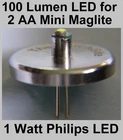 Mini MagLite LED Conversion Upgrade bulb for 2 AA Cell / Battery Torch 1 Watt