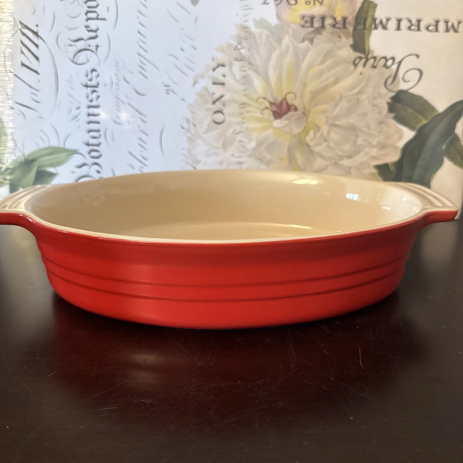 Le Creuset Oval Stoneware Casserole Au Gratin Baking Pan Red Baker 12.5 X 8.25