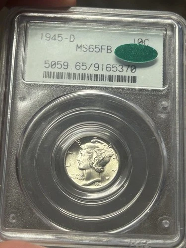 1945 D Mercury Silver Dime PCGS MS65 FB Full Bands CAC OGH Old Green Holder