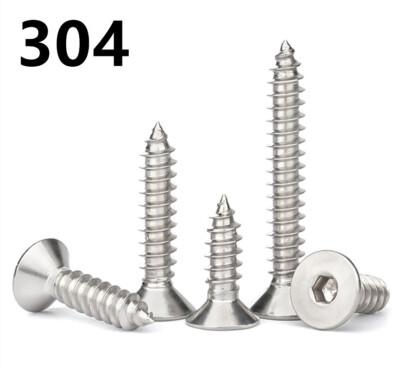 Hex Socket Countersunk Flat Head Self-Tapping Screws - 304 Stainless Steel, Metric M2 To M6, Various Lengths
