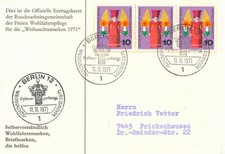 BERLIN 1971 Offizielle Erststagskarte der Weihnachtsmarken gel. mit ESST, selten