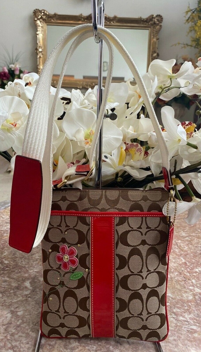 Coach Signature Beige Red Canvas Floral Accent Cross-body  display picture 3