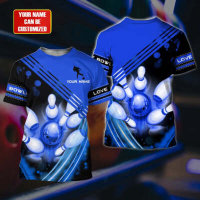 Custom Blue T Shirt For Bowling Lover, Sublimation Bowling On Tshirt, Bowling Gi