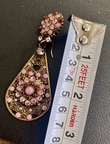 Orecchini pendenti vintage anni 50/60 rosa lucite e strass gancio unici!!!!! - Foto 2 di 5